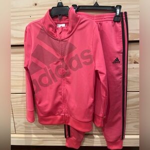 EUC Kids Adidas tracksuit. Size 5. Hot pink with black logo and stripes